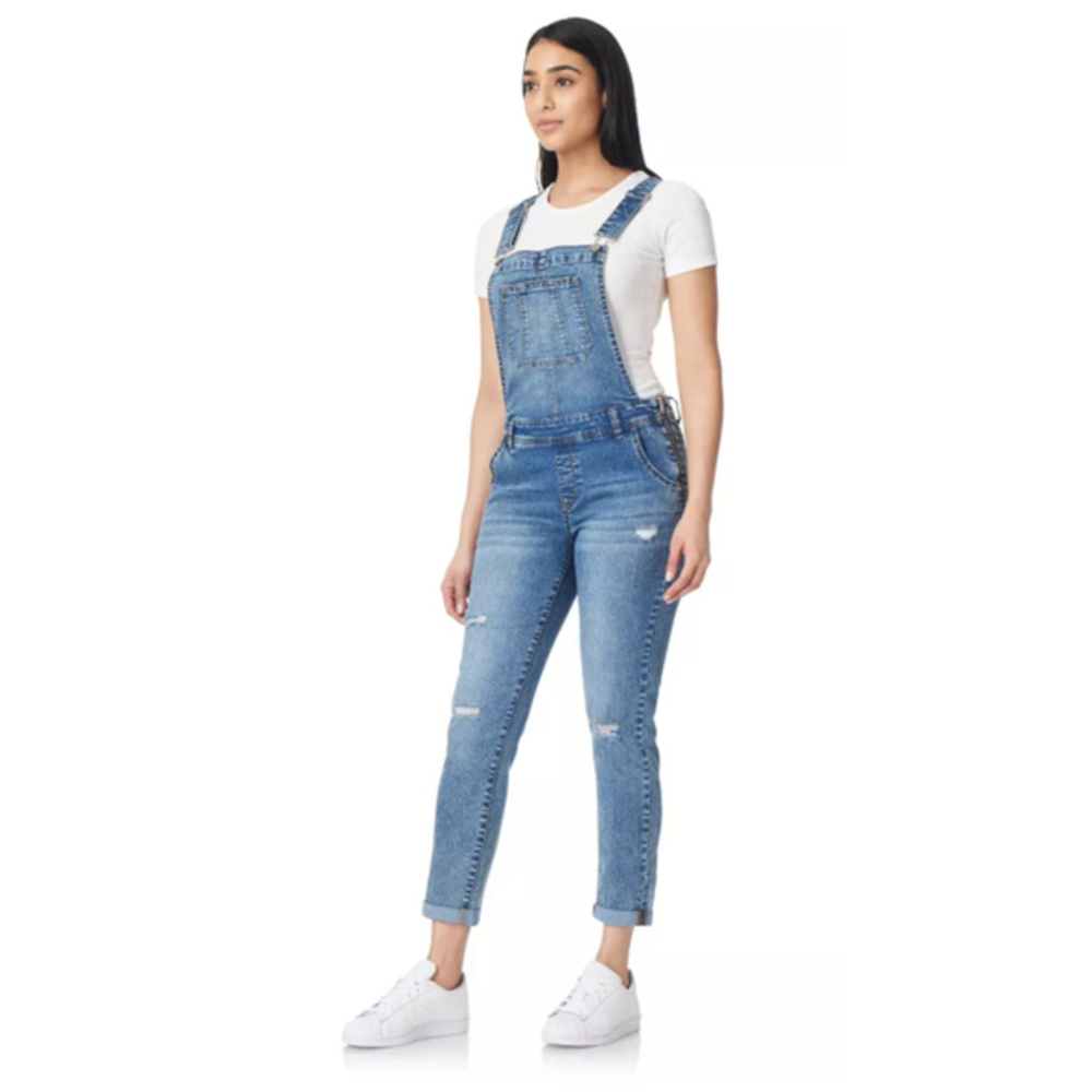 π· Wallflower Side Zip Criss Cross Denim Skinny Overall Bibs - Picture 1 of 10
